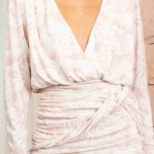 Misha Collection Revolve Faux Wrap Dress Mini Allover Tropical Print 4